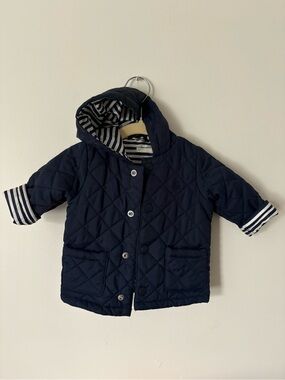(2/$20) United Colors Of Benetton Navy Quilted Hooded Jacket for baby